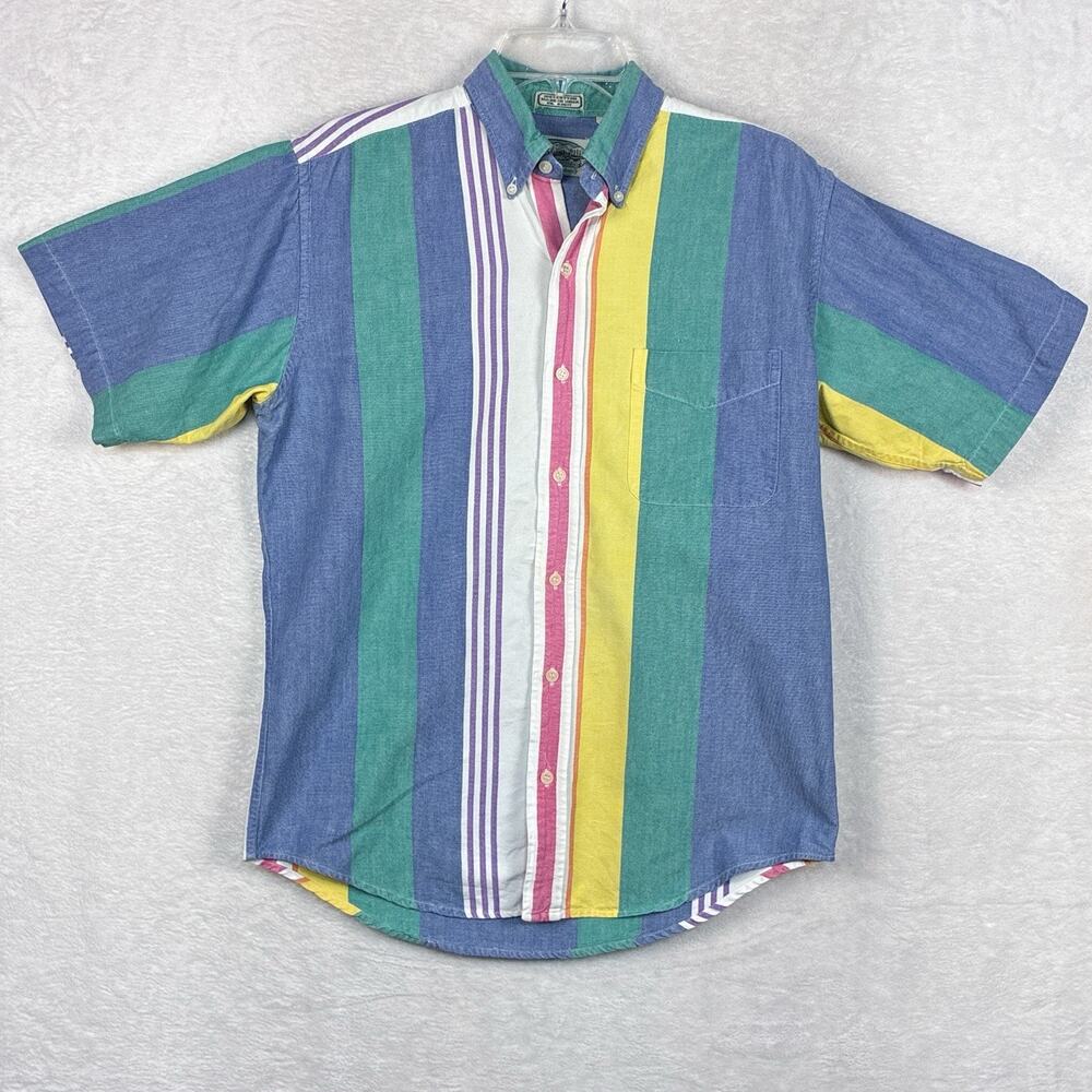 VTG Britches Great Outdoor Camp Shirt Mens M Striped Oxford Preppy Classic 90s